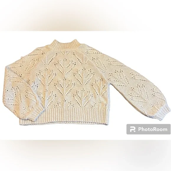 Silverflint wool mock neck cropped body pom pom knit sweater - Size Medium - Picture 2 of 5